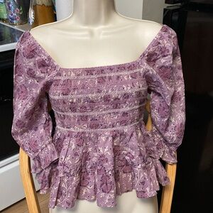 American Eagle NWT BOHO PURPLE ON/OFF SHOULDER SMOCKED CROPPED TUNIC
